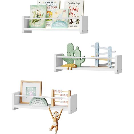 WOLTU 3x Scaffali Galleggianti, per cucina, soggiorno, camera da Letto, corridoio, bianco