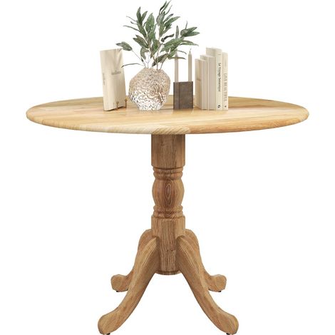 Tavolo da cucina in legno di gomma con base a piedistallo per sala, Tavolo da pranzo rotondo 100 cm per 4 persone Naturale (1/4)