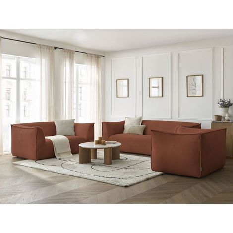 BOBOCHIC - Ensemble canapé droit fixe 3 + 2 places + fauteuil GIORGIA velours côtelé Orange (1/5)