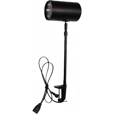 Projecteur LED 30W à bras télescopique 50cm noir – pince mâchoire, lumière tricolore, câble apparent, aluminium 220V (1/5)