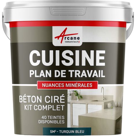 Béton ciré cuisine, plan de travail, crédence, évier sol et mur revêtement mural décoratif kit complet - 5 m² (en 2 couches) Turquin Bleu - ARCANE INDUSTRIES