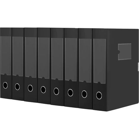 Lot de 8 boîtes de classement A4 en plastique avec couvercle,dos de 75 mm ,boîte de rangement pour bureau, dortoir et maison-Noir (1/5)