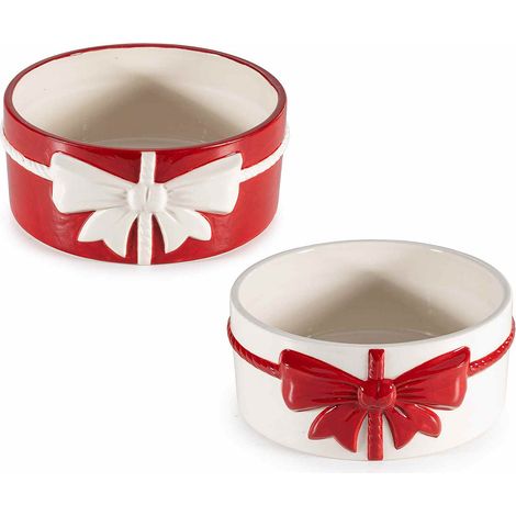 Vasi / contenitori in ceramica tondi con fiocco a contrasto in rilievo, set da 4 pezzi, Ø 14,5 cm x 6 H