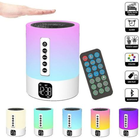Night Light Bluetooth Speaker, White Noise Machine, Touch Bedside Lamp With Alarm Clock Bluetooth Speaker, Dimmable Multi-color Changing Bedroom Table (1/5)