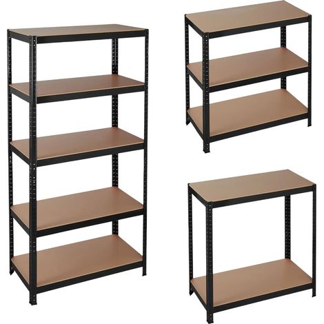 Étagère charge lourde meuble de rangement à clip cave charge garage 180 cm acier MDF noir (1/3)