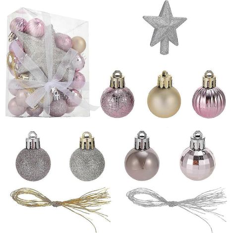 Boules de Noël traditionnelles à suspendre, roses, 3 cm, lot de 30. (1/5)