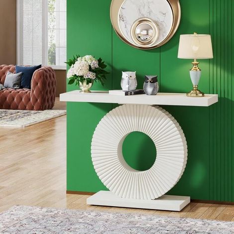 Console moderne de 100 cm en bois avec piètement géométrique, meuble de décoration élégant pour la maison (1/5)