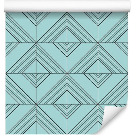 Carta da parati con motivo geometrico a rombi color turchese per soggiorno e camera da letto, 50x1000 cm. (1/5)
