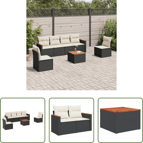 Terrassensofa - 7-tlg. Garten-Sofagarnitur mit Kissen Schwarz Poly Rattan (1/5)