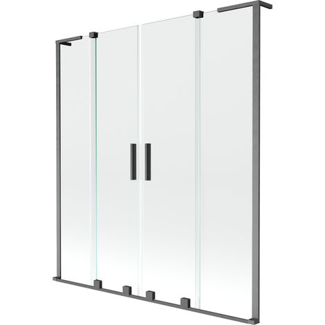 Mexen Velar L Duo paravent baignoire 2 volets coulissants 160 x 150 cm, transparent, gris pistolet brossé - 896-160-003-02-66 (1/2)