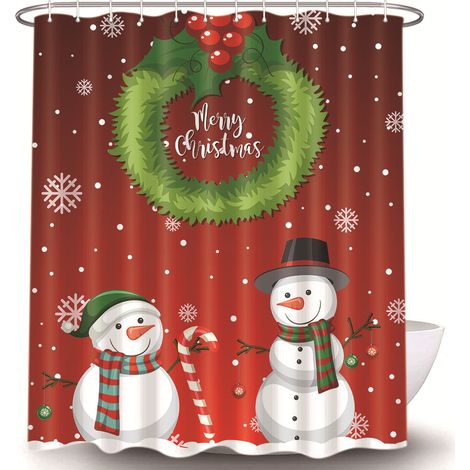 Rideau de douche sur le thème de Noël avec motif bonhomme de neige, 180 x 200 cm, résistant à la moisissure.