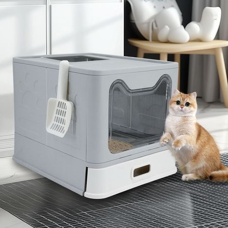 BingoPaw Stainless Steel Cat Litter Box Large Hooded Kitty Litter Tray Clear Entry Lid