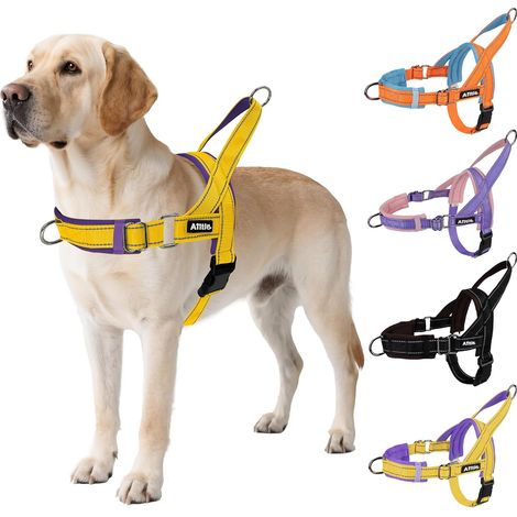 Harnais Tactique Anti-Fuite amélioré pour Chien, réglable au Niveau du Cou et de la Poitrine, Anti-Traction, avec poignée rembourrée Souple, idéal pour Les Grands Chiens Jaune-Violet L (1/5)