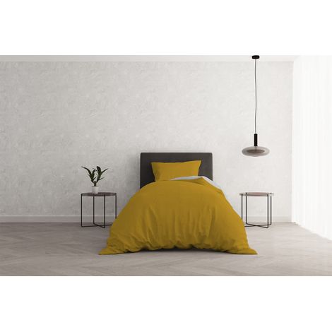 Italian Bed Linen Beauty Plus Fine 50 den Opaco in Tinta Unita 1 Paio Parure Copripiumino Natural Color, Cotone, Senape/Grigio Chiaro, Singolo (1/4)