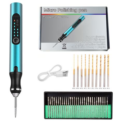 Mini perceuse rechargeable à 3 vitesses avec forets hélicoïdaux pour modélisme, bois, résine, bijoux, plastique, circuits imprimés et cuir. (1/5)