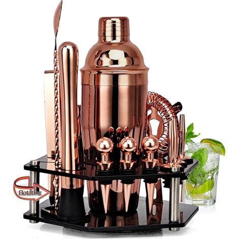 14-teiliges Barset aus Edelstahl mit drehbarem Acrylgriff – 750 ml – Roségold
