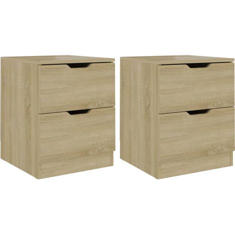 Juego de 2 mesitas de noche con dos cajones 40 x 40 x 50 cm madera contrachapada color roble DEC035277