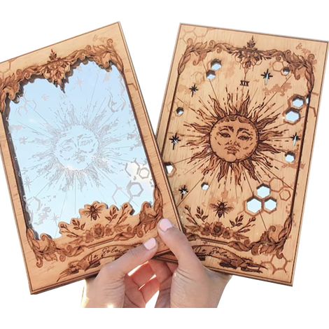 Miroir Bois Tarot XIX Soleil Décoration Maison Ésotérique