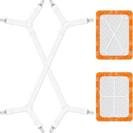 Adjustable fitted sheet fasteners, fitted sheet fasteners, fitted sheet elastics with metal clips, elastic straps
