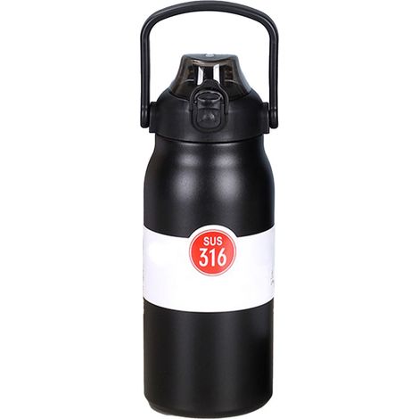 Gourde isotherme portable en acier inoxydable de 1000 ml avec poignée et paille, idéale pour le sport en extérieur (couleur orange). (1/5)