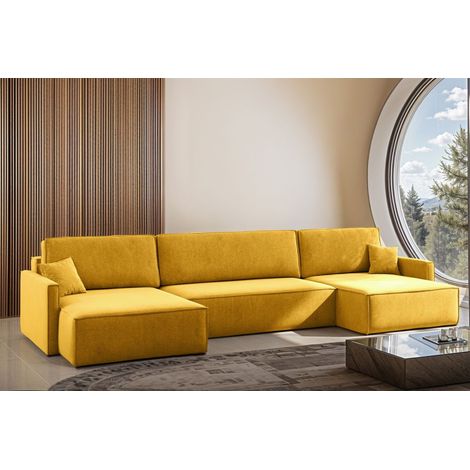 Wohnlandschaft mit Schlaffunktion Sofa LOUIS Stoff Salvador Honiggelb (1/4)