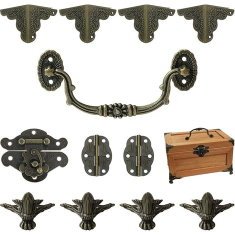 Kit de poignées antiques pour charnières et charnières – Protections pour boîte à bijoux en bois, boîte non incluse (1/5)