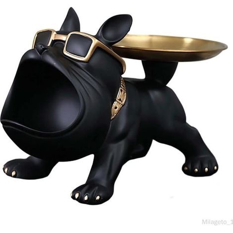 Plateau de rangement de bureau pour chien, Statue de chien, décoration de Table, boîte de rangement en résine, Sculpture de Noir (1/4)