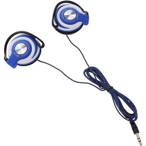 Écouteurs filaires 3,5 mm à clip pour oreille, écouteurs stéréo à crochet d'oreille pour lecteur MP3 et ordinateur (bleu)-Blue (1/3)