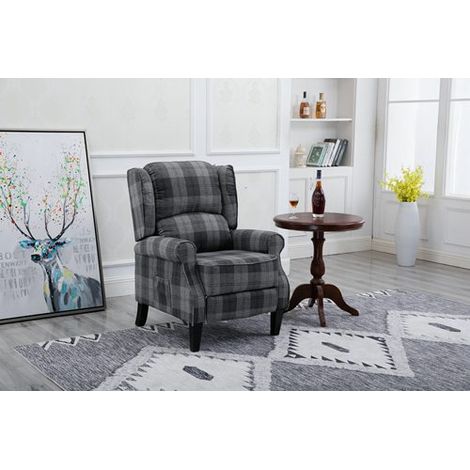 WestWood Vintage Armchair Sofa Recliner Lounge Fabric Tub Chair Seat Bedroom Home Occasional Furniture FA01 Grey Check (1/5)
