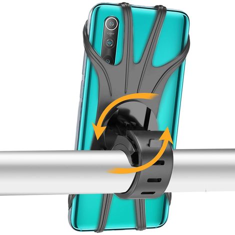Support de Téléphone de Vélo Universel Rotation à 360 Degrés Anti-Vibration Réglable Silicone Guidon Support de Moto (Noir) 1 Pièce (1/2)