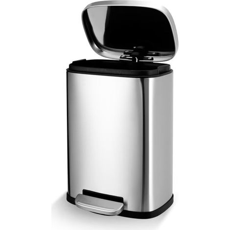 Poubelle en forme de Rectangle antitache à pédale, fermeture en douceur, pour salle de bain, chambre ou salon, forme fine pour espace étroit, 5 l, acier inoxydable brossé (1/4)
