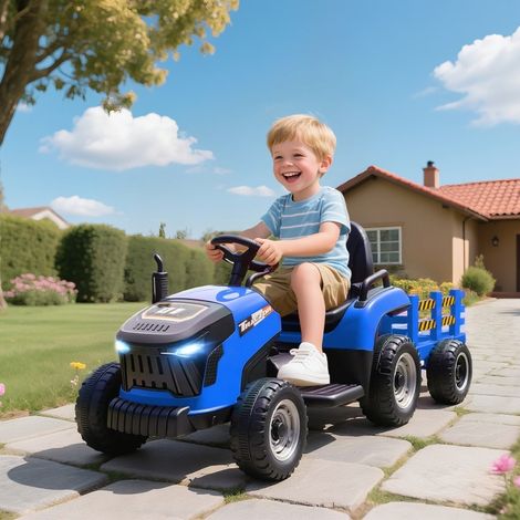 Tracteur électrique enfant 139x58x55 cm en plastique bleu, facile à monter, 3-8 ans FloraGrace (1/5)