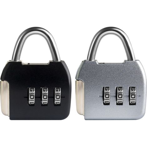 Petits cadenas à combinaison pour bagages, cadenas à 3 chiffres, cadenas de voyage avec code, petit cadenas pour casier, valise, boîte à outils, sac à dos, sac (Noir+Argent, Lot de 2) (1/5)