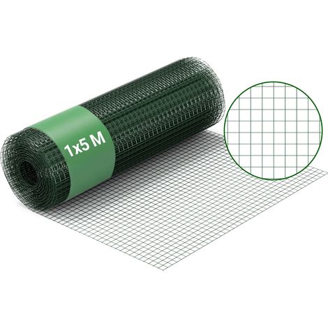 Wiltec – Grillage souple vert en acier galvanisé 5 m x 1 m – Mailles 12 x 12 mm – Fil de 1,42 mm – Pour volières et clapiers