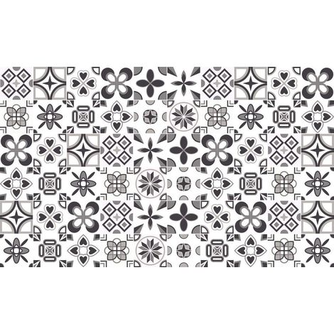 Adhésifs Carrelages Autocollant Rosaces Nuance de Gris Carreaux de Ciment Carrelage Sticker Mural Salle de Bain et Cuisine 60 Pièces de 10 x 10 cm (1/5)
