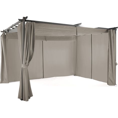 Idmarket – Pergola toit rétractable 3,95 x 2,90 m – 4 rideaux occultants 180 gr/m² – Structure en métal gris anthracite – Idéale pour ombrage ajustable (1/5)