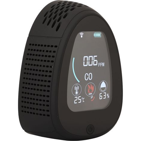 5-in-1-Raumluftqualitätsmonitor mit LCD-Bildschirm, Luftfeuchtigkeits- und Temperaturanzeige, 5 V, Schwarz (1/5)