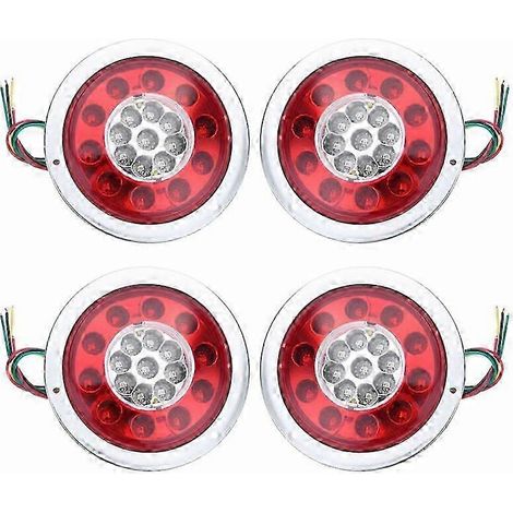 Lot de 4 feux arrière ronds à 19 LED pour stop, frein et clignotant, pour remorque, camionnette ou fourgonnette. (1/5)