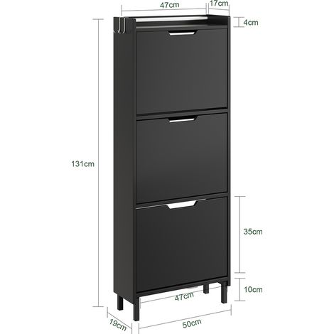 SoBuy Armario zapatero gris oscuro con 3 puertas abatibles Estante para zapatos de MDF y aglomerado Mueble zapatero con ganchos para llaves 50×19×131 cm Capacidad de carga 25 kg FSR151-H-E-SCH (1/5)