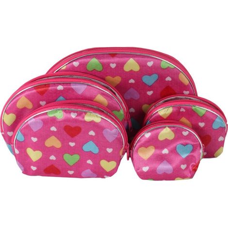 Set di 5 trousse rosa per cosmetici con cuoricini colorati (1/2)