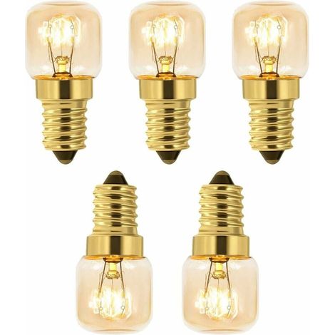 Pack of 5 Salt Light Bulbs 15W E14 T22, Incandescent Warm White 2700K, 80LM, AC 230V, Oven Bulb 15w 300°, For Ovens, Fridges, Salt Lamps, Grill Ovens (1/5)