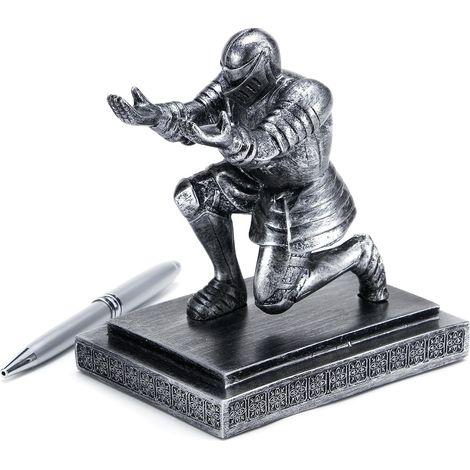 Porte-stylo Executive Knight pour bureau, avec stylo inclus, cadeau idéal pour un ami (gris)