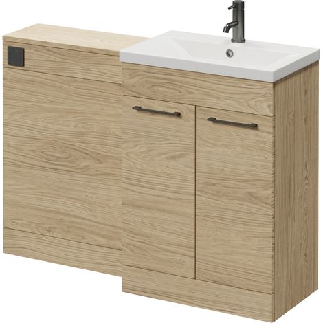 Napoli 390 Cento Light Oak 1200mm 2 Door Vanity Unit Toilet Suite with Glide Basin - 1200mm - Gunmetal Grey 160mm HandleWithout Kingston Toilet Pan