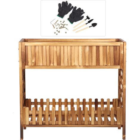 Lot de 2 supports pour plantes en pot, jardinière en bois pour herbes aromatiques, présentoir à fleurs d'intérieur/extérieur pour balcon, terrasse, jardin. (1/5)