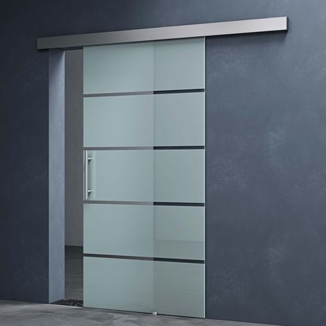 Mai & Mai Porta Scorrevole in Vetro 77.5x215cm, Porta Scorrevole in Vetro Satinato 8mm in 5 Strisce con Binario e Maniglia Per Asta per Bagno Cucina Studio Ufficio, Amalfi TS13H-775SC MSLG