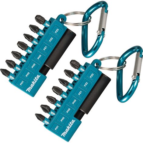2 x Makita 8 Piece Black Screwdriver Impact Rated Bit Set Pozi PZ2 1 3+ Key Ring (1/3)