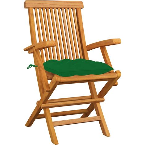Maison Exclusive - Sedie pieghevoli con cuscini verdi, 6 pezzi, in legno massello di teak. (1/5)