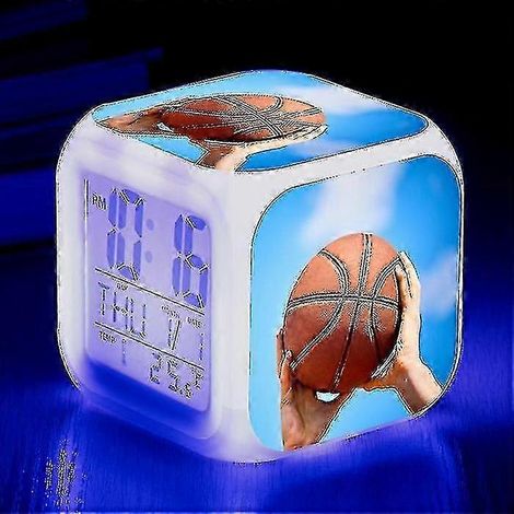 Réveil de basket-ball, montre électronique lumineuse multifonctionnelle à 7 couleurs changeantes, minuteur de réveil pour enfant, convient à Taïwan, violet. (1/5)