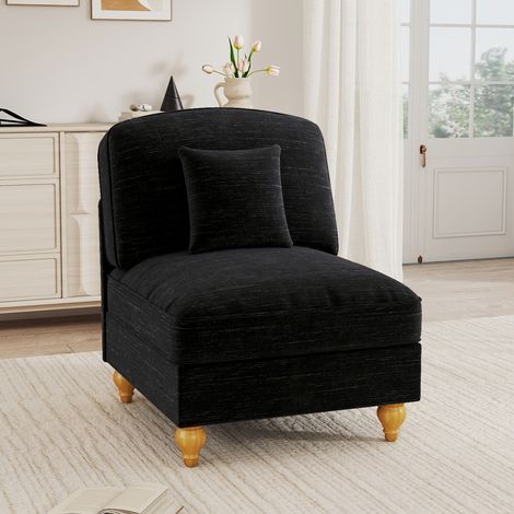 Canapé sans accoudoirs en tissu chenille Windsor avec 1 coussin – Noir (1/5)