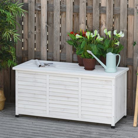 Banc rangement de en bois de sapin - coffre extérieur avec pieds antidérapants 127x56x60cm - blanc